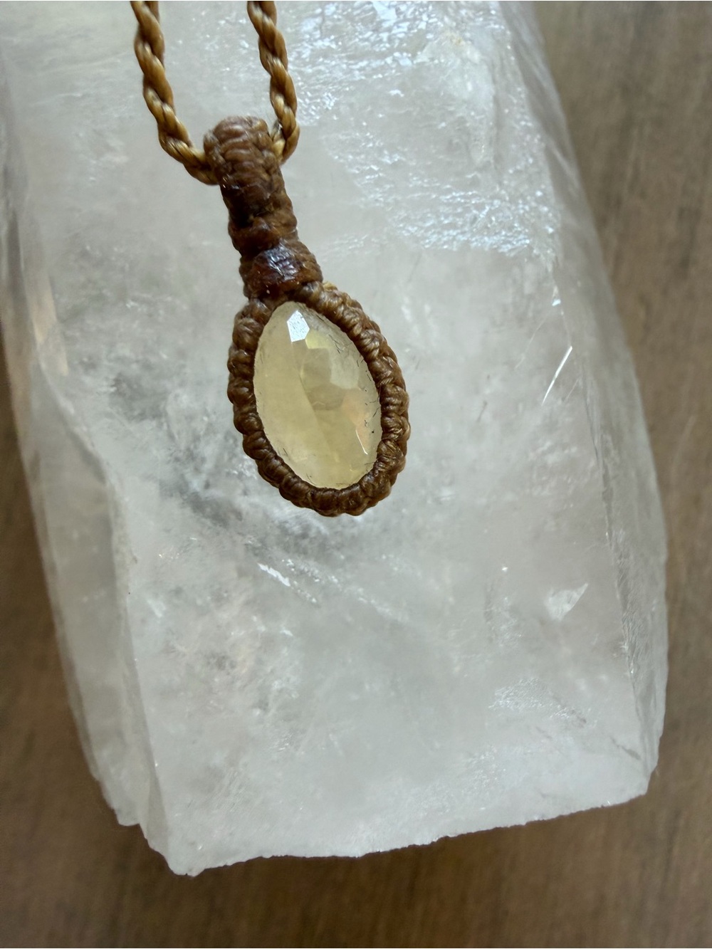Handmade Brown Macramé Necklace with faceted citrine